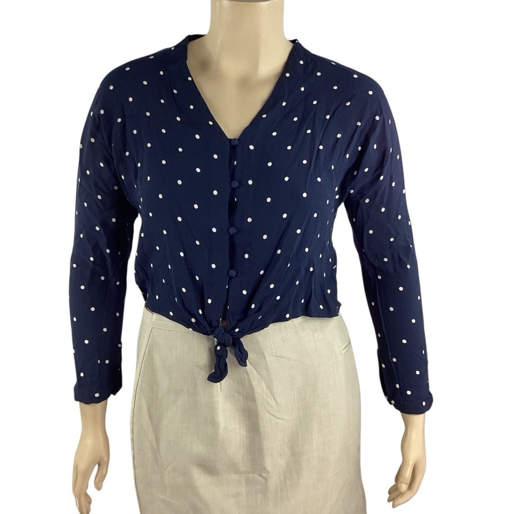 Rails Sloane Navy Polka Dot Tie Front Button Shirt Size L